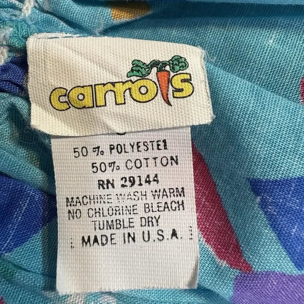 Vintage Carrots Sun Dress Girl's Summer Size 3 Blue Colorful 80s Ruched Print